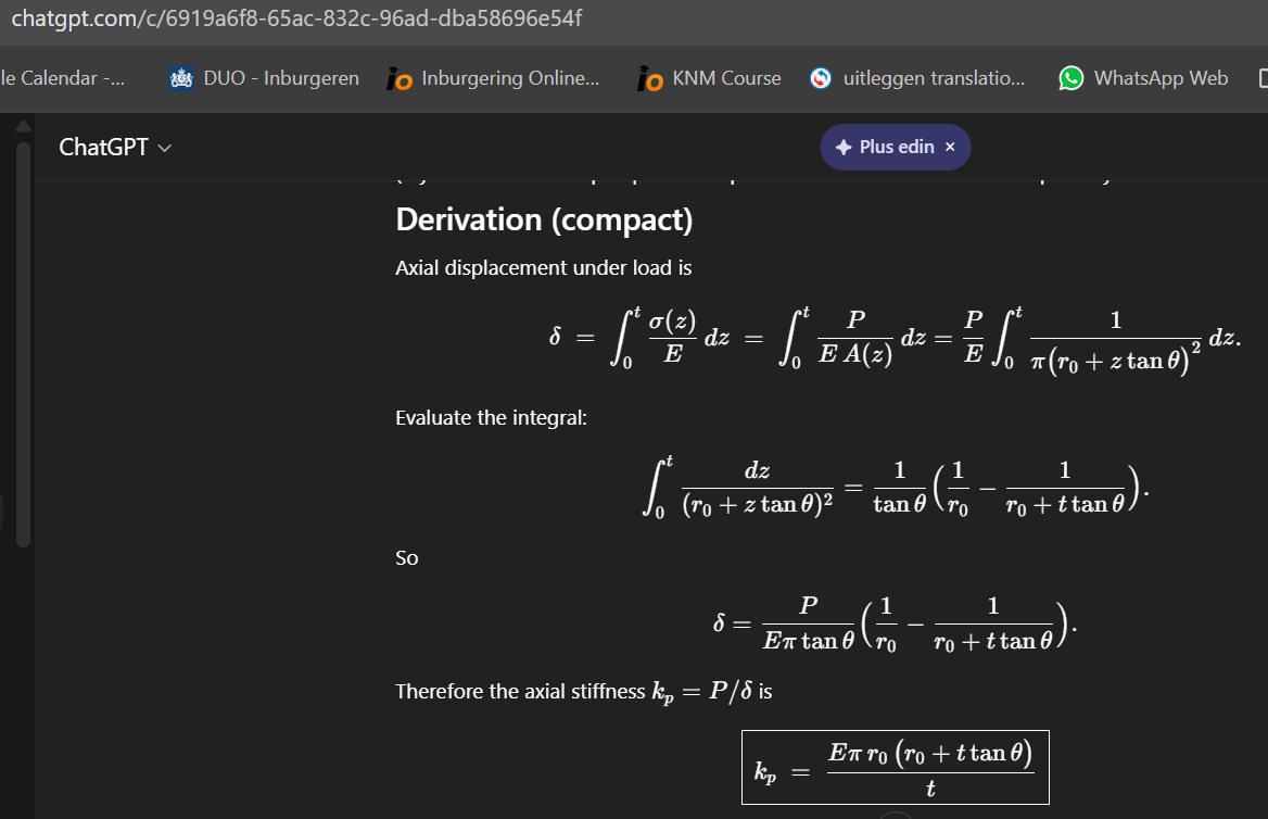 Pressure cone stiffness derivation